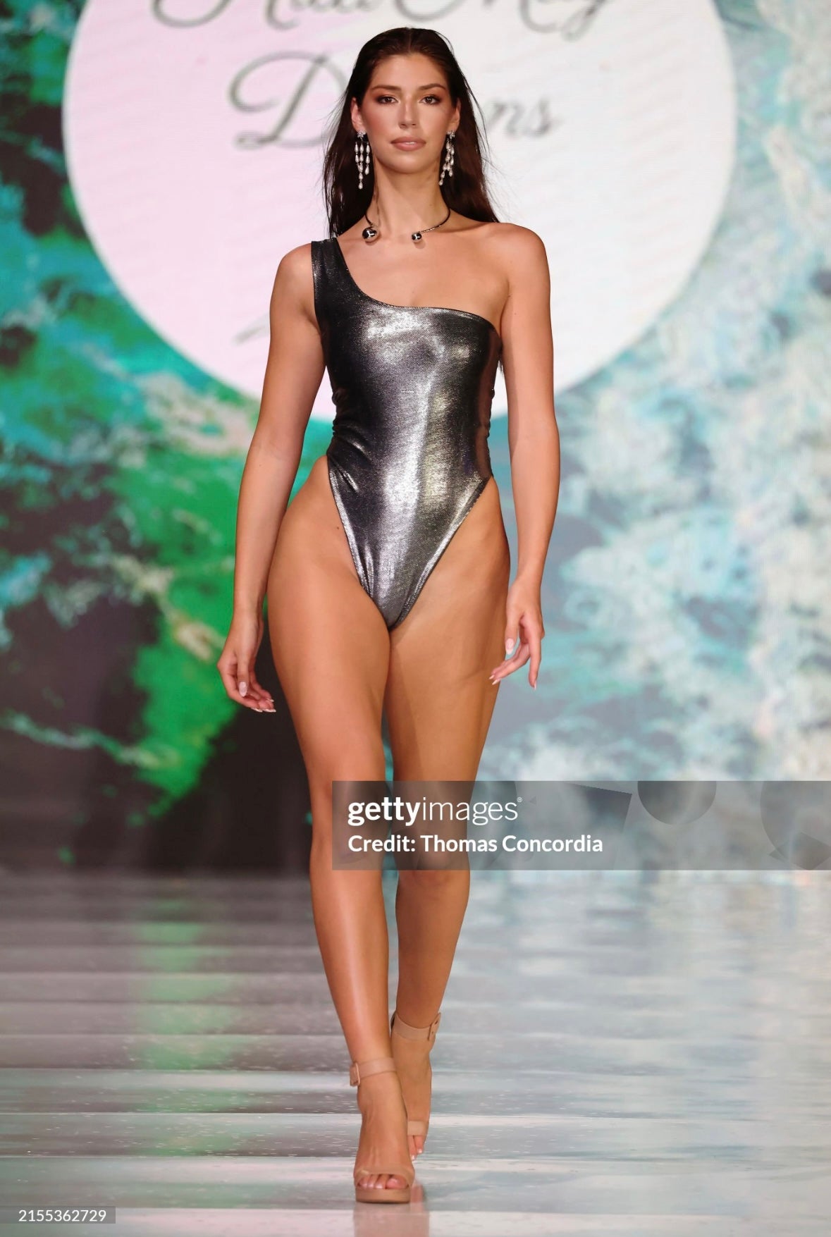 Silver one-shoulder swimsuit