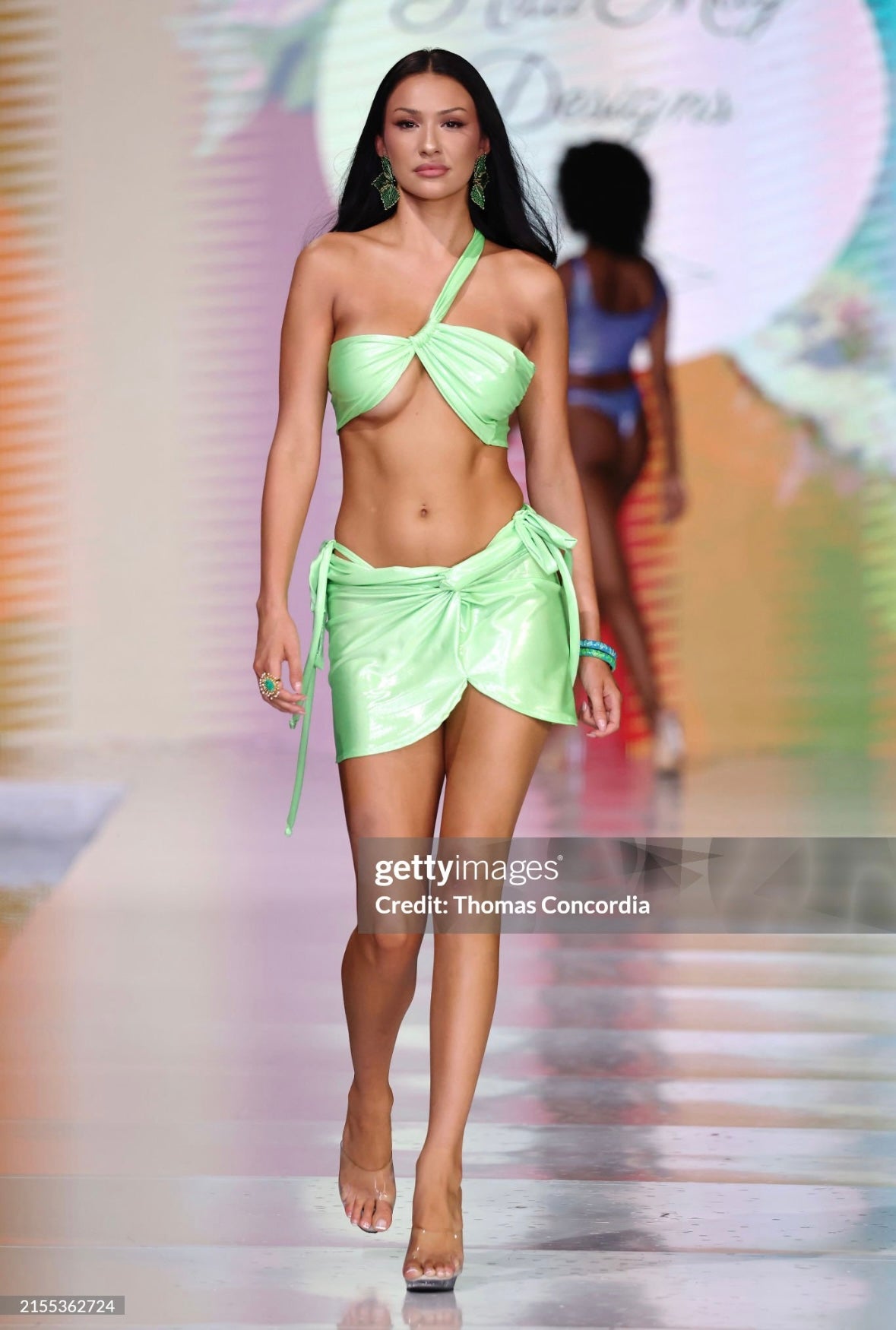 Lime green shimmer bikini with skirt 3 piece