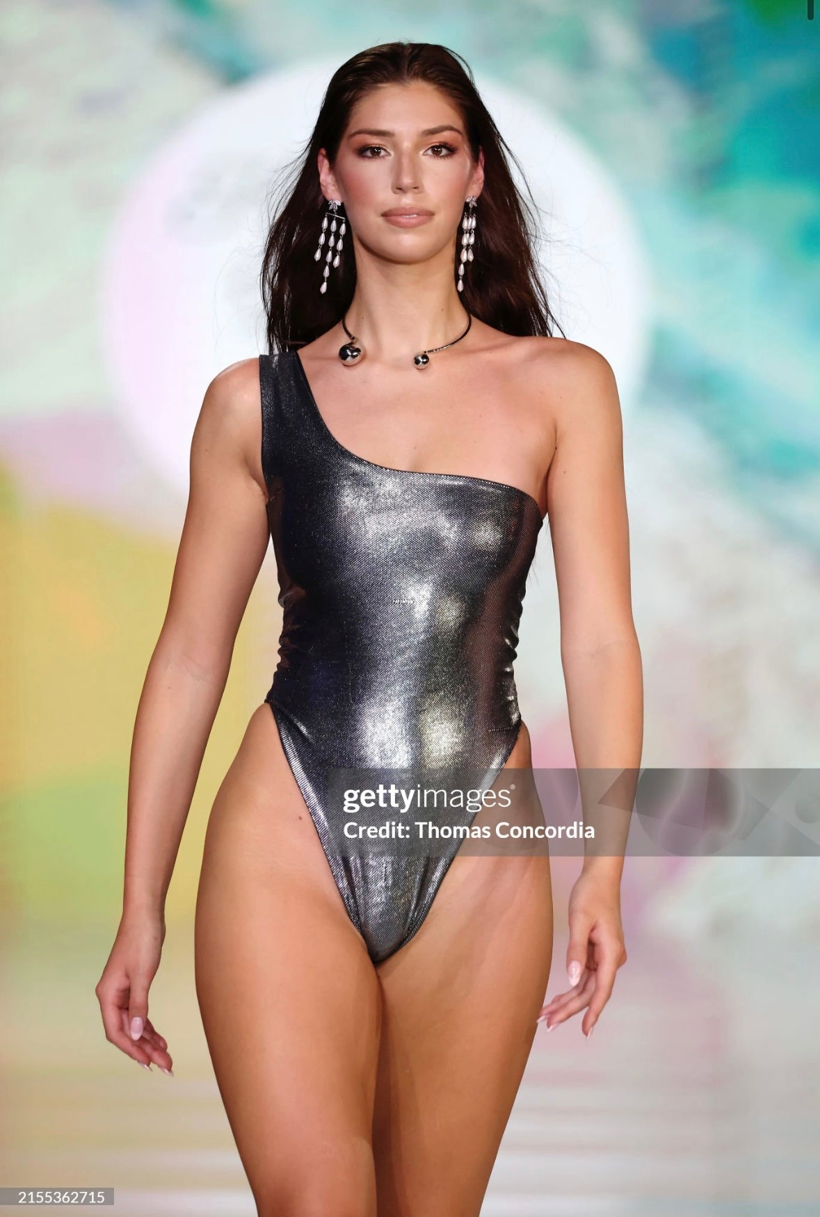 Silver one-shoulder swimsuit