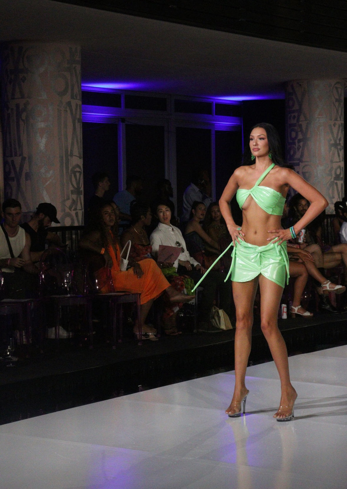 Lime green shimmer bikini with skirt 3 piece