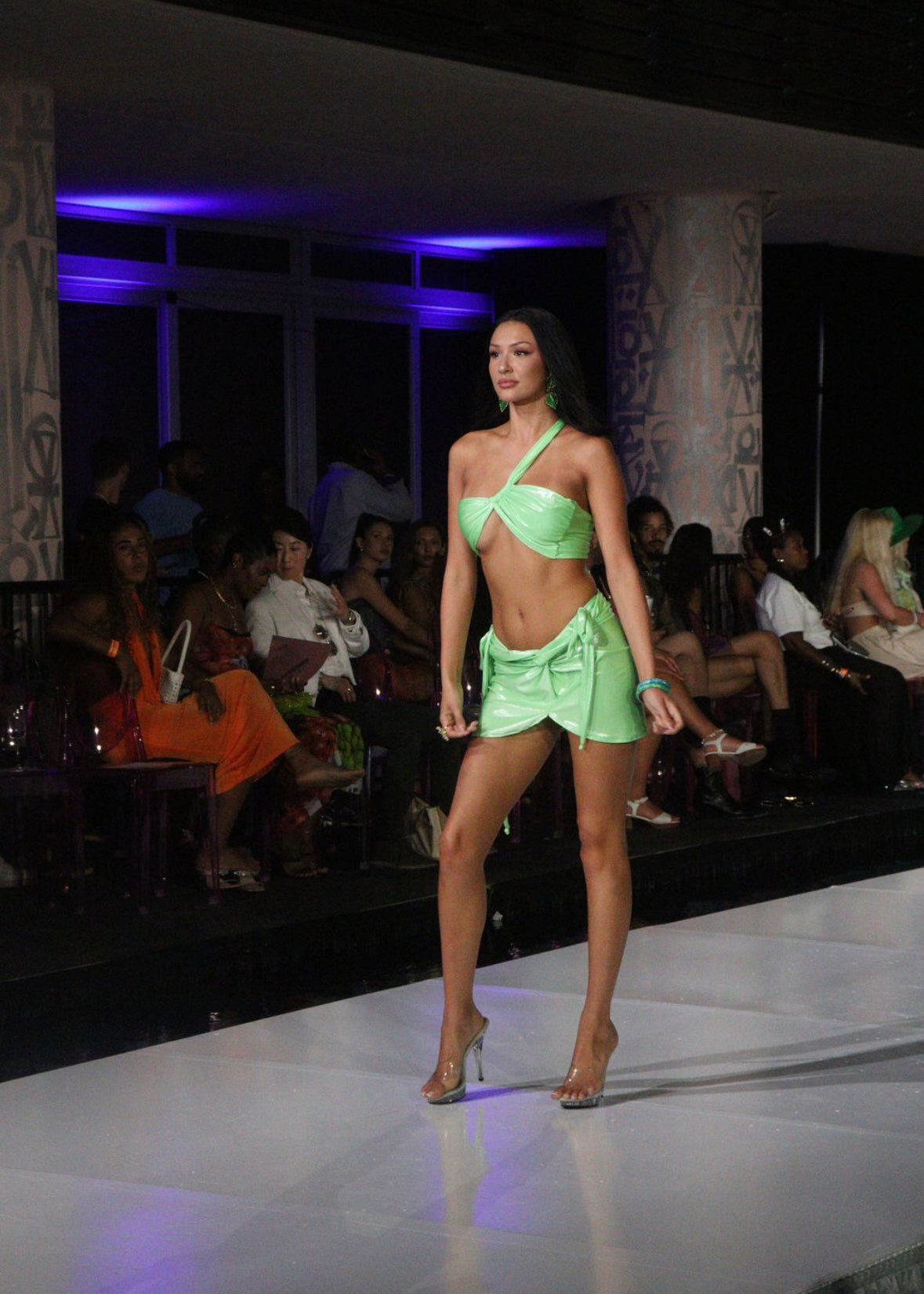 Lime green shimmer bikini with skirt 3 piece