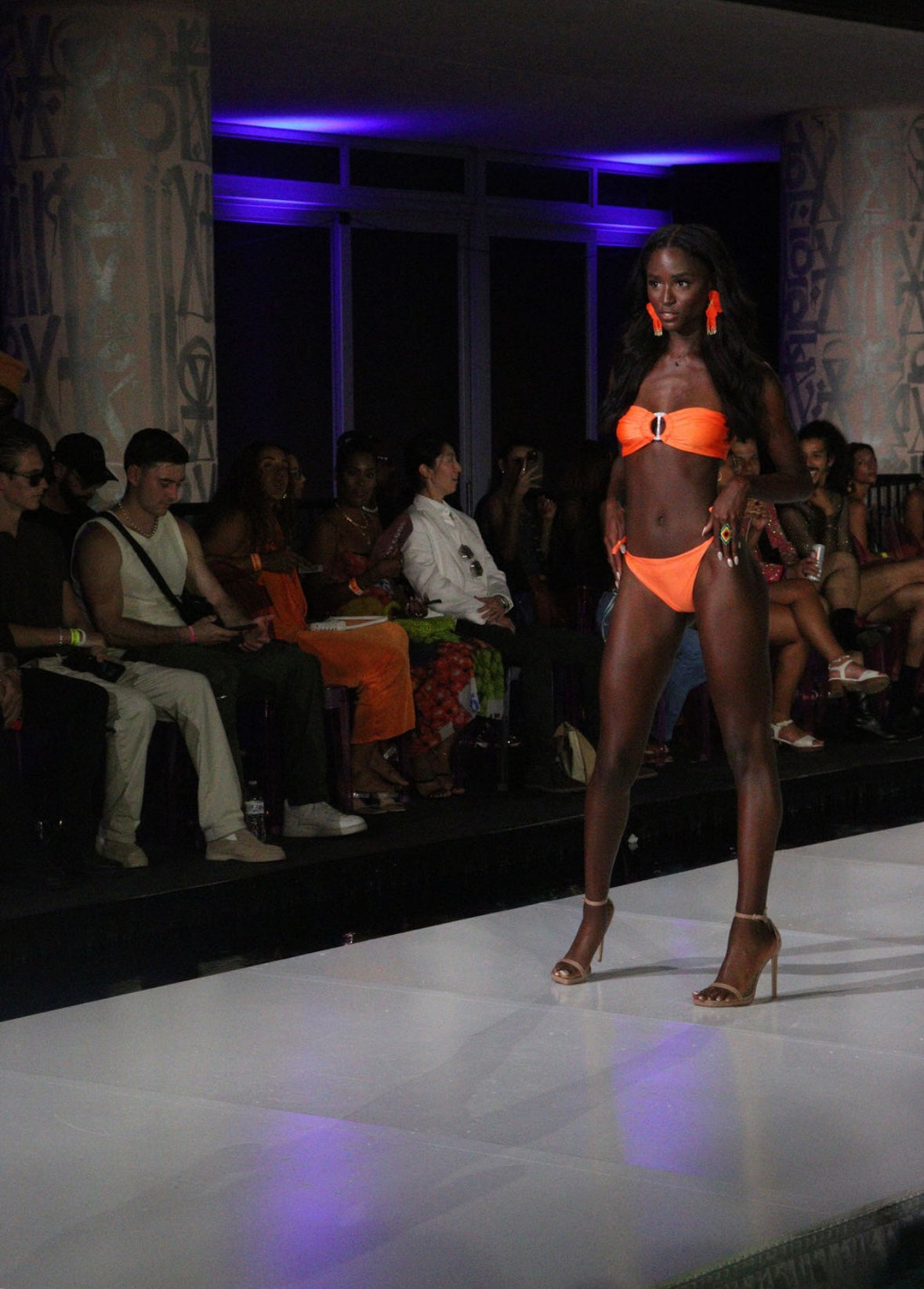 Neon orange bandeau bikini with tie side bottoms