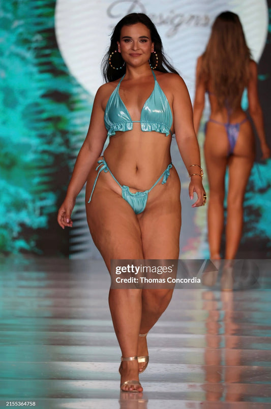 Turquoise blue ruched tie side bikini