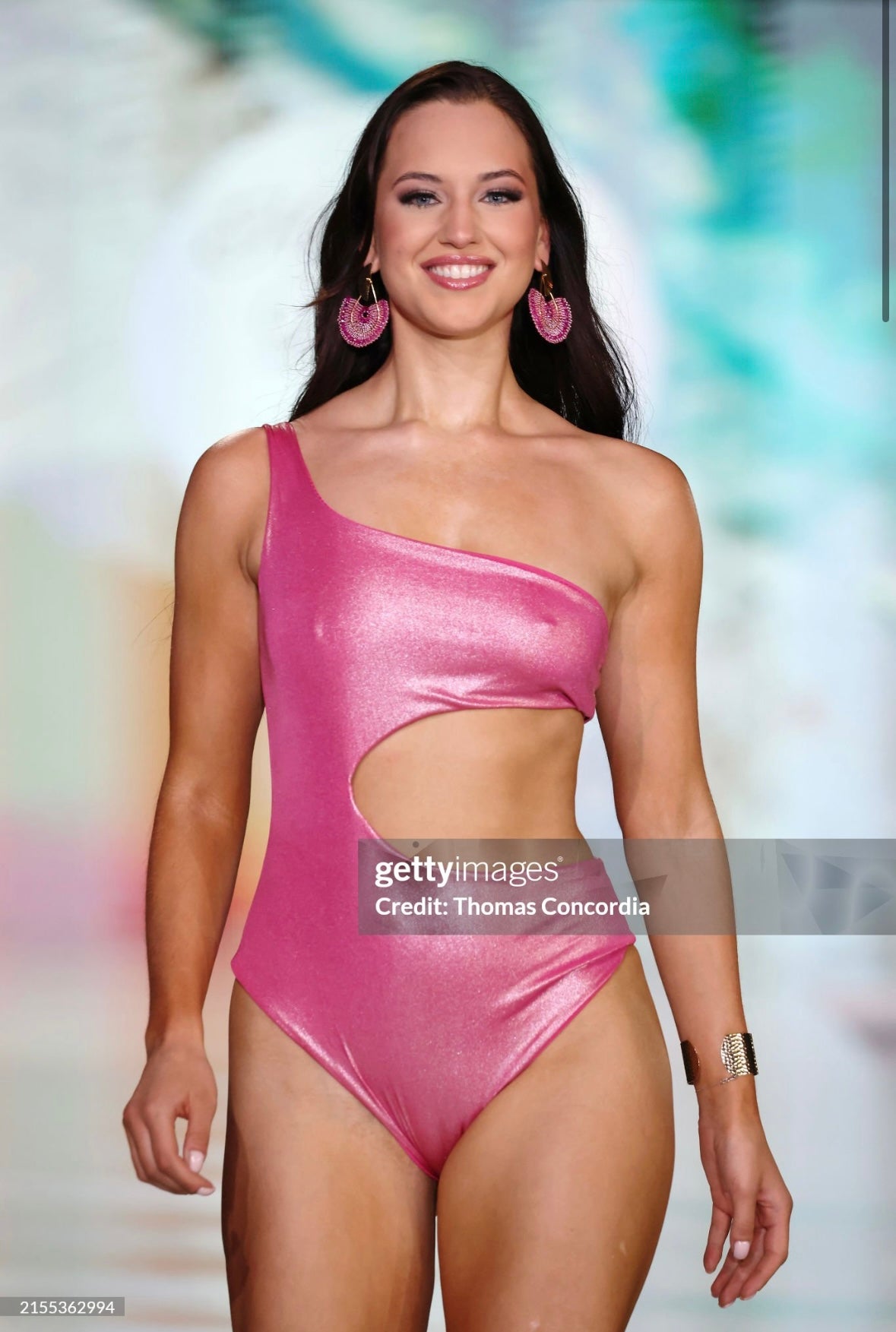 Shimmer hot pink cut out swimsuit